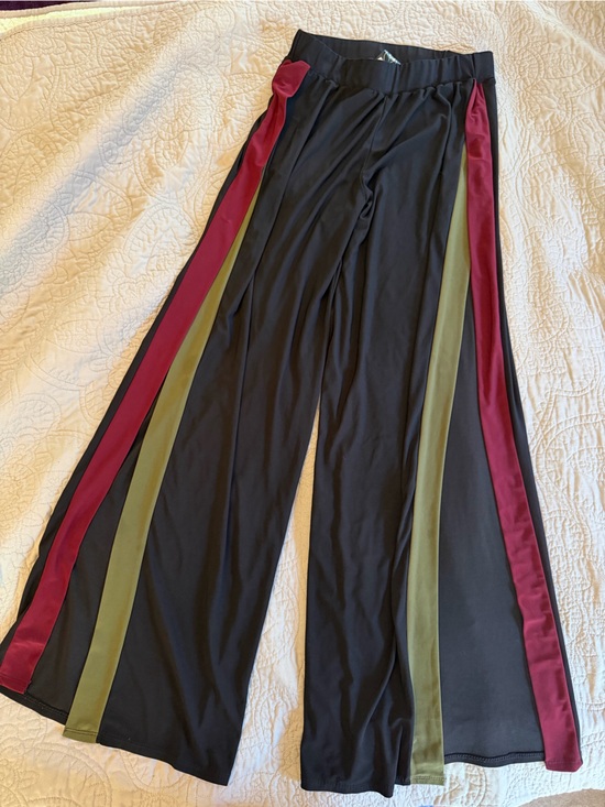 Windsor Pants - Wide-Leg open side Black Pants with Olive and Burgundy Side Stripes- Windsor